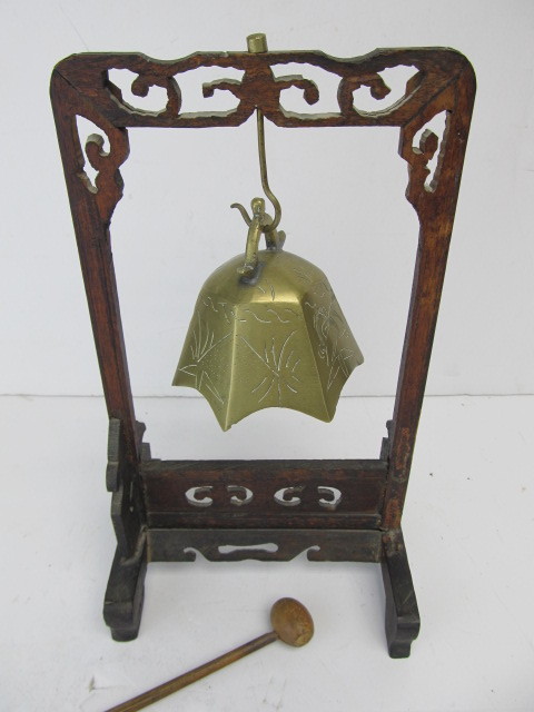 lot 24 image: Vintage Oriental Brass Bell wStand