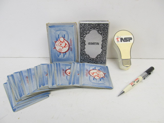 lot 31 image: Vintage NSP REDDY KILOWATT Advertising Pen Playing Cards & Night Light