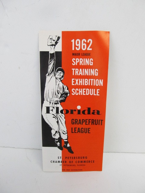 lot 35 image: Original 1962 Grapefruit League Spring Training Exhibition Baseball Schedule