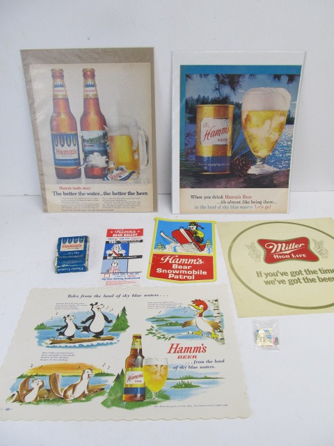 lot 38 image: Group of Vintage HAMMS Beer & Miller High Life Advertising