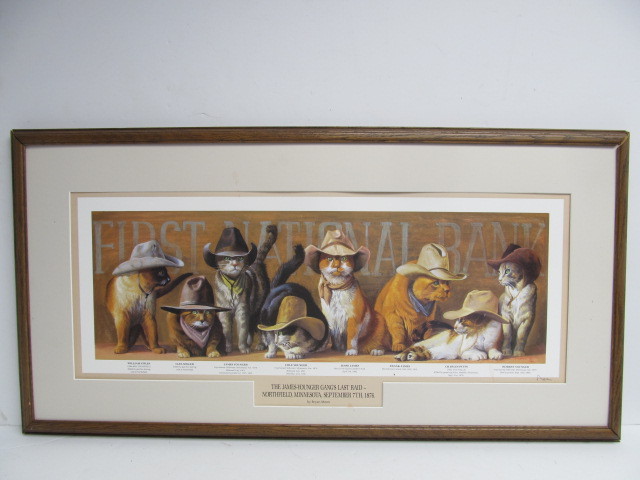 lot 48 image: Signed Moon JAMES-YOUNGER Gang Last Raid wCats Framed Print
