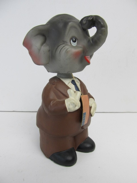 lot 71 image: Vintage 1960s Political Republican Elephant Bobblehead Bank