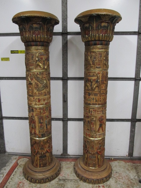 lot 2 image: Pair of Large Egyptian Hieroglyphic Motif Pillars