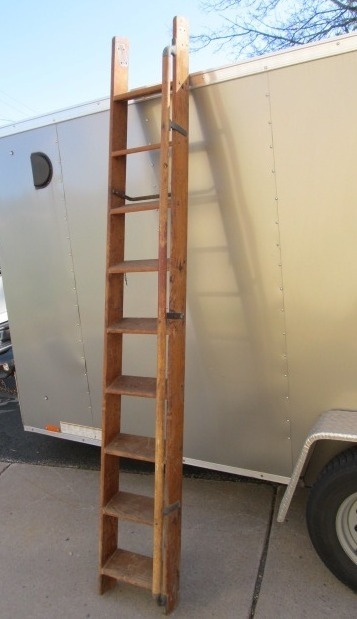 lot 136 image: Antique PUTNAM & Company Rolling Library Ladder wRailing