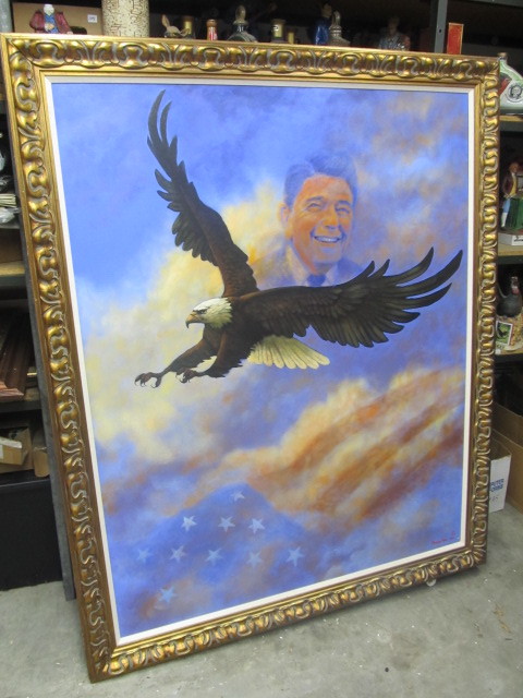 lot 3 image: MASSIVE Original Oil on Canvas RONALD REAGAN Presidential Memorial Painting by Artist Rick River-Man Brown