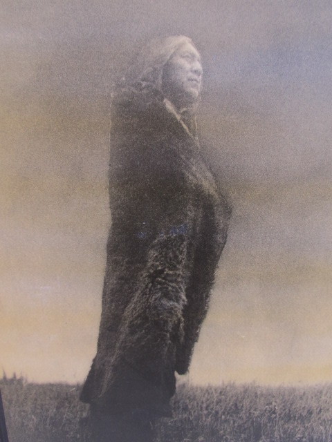 lot 212 image: Large Vintage Edward Curtis Photo Print on Wood Frame - Crying to The Spirits