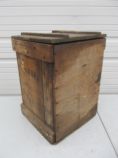 lot 244 image: Antique Primitive Wooden Cod Liver Oil Advertising Crate wHinged Lid