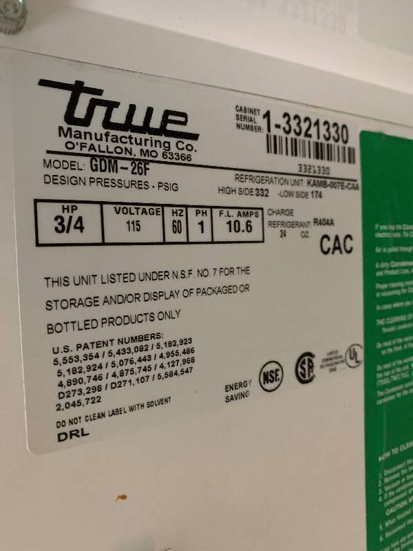 lot 5 image: True Single Glass Door Freezer - Model # GDM-26F - 115 Volts - 10.6 Amps - 30 x 31 x 79 - NSFRuns freezes