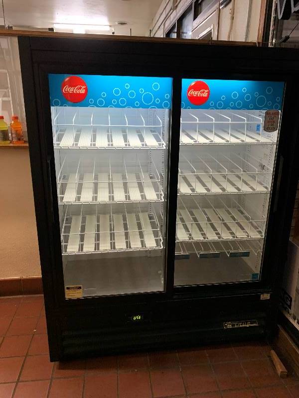 lot 20 image: True, Mod #GDM-41SL-60EM, two sliding glass door refrigerated merchandiser, NSF,  115 volts, 3.0 amps, 47x21x59.5HRuns Cools