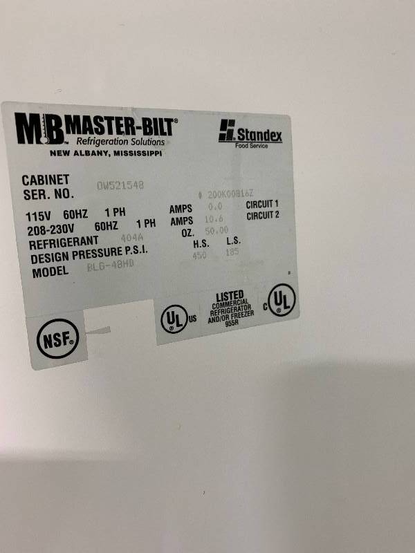 lot 1 image: MasterBuilt 2 Door Cooler 115V Mod# BLG 48HD 1 ph 10.6 amps-Runs Cools 