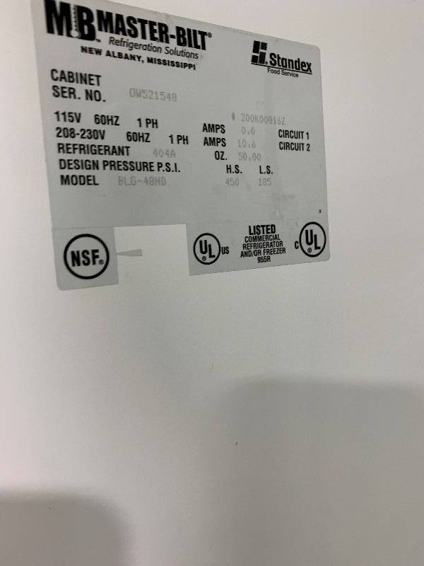 lot 3 image: MasterBuilt 2 Door Freezer 208V mod# BLG-48-HGP 12amps 1ph -Runs Freezes