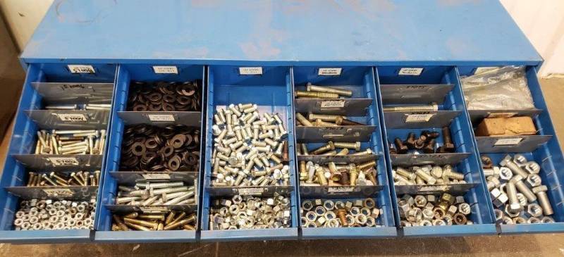 lot 46 image: Blue 18 Drawer Bolt Bin