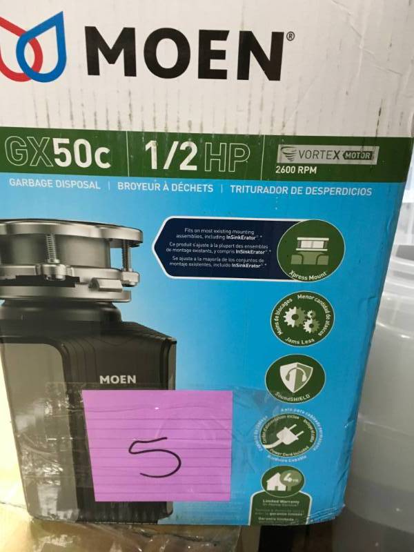 MOEN GX Series 12 HP Continuous Feed Garbage Disposal not used