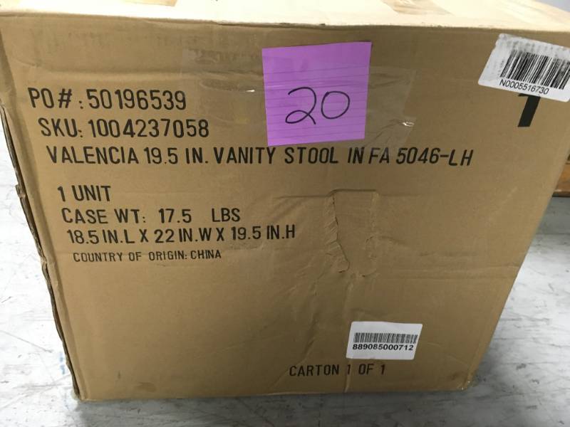 Valencia 19.5 in. H. Upholstered Vanity Stool in Faux Linen Herringbone Natural by Home Decorators Collection not used
