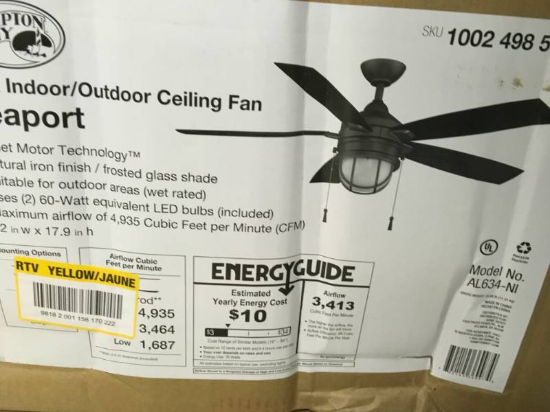 Hampton Bay Seaport 52 in. LED IndoorOutdoor Natural Iron Ceiling Fan with Light Kit in very good conditition