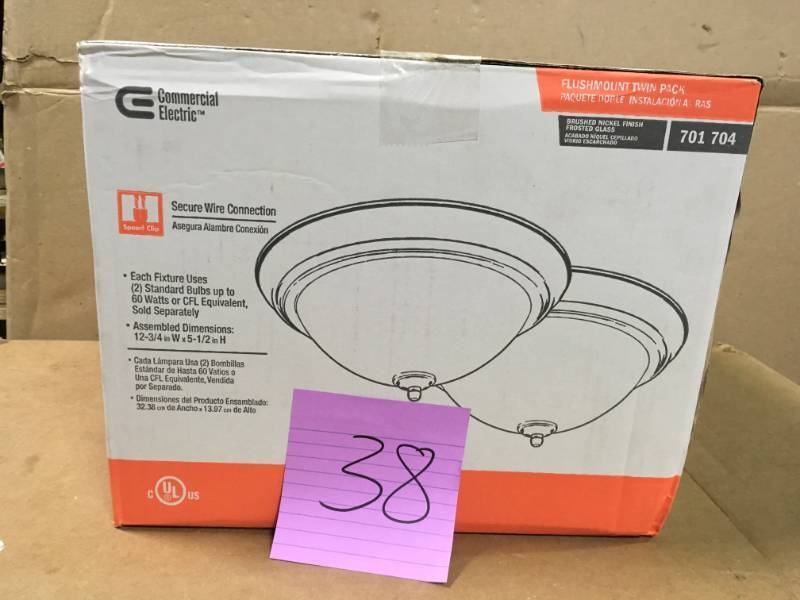 Commercial Electric 13 in. 2-Light Brushed Nickel Flush Mount with Frosted Glass Shade (2-Pack) in very good conditition