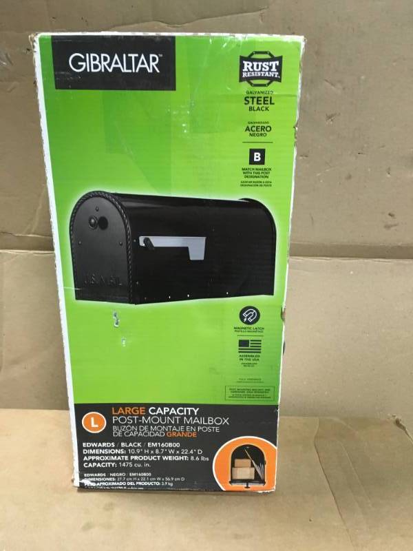 Gibraltar Mailboxes Edwards Black Steel Post-Mount Mailbox Large with Decorative Door in very good conditition