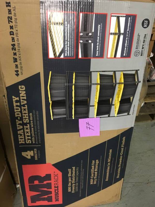Muscle Rack 24 in. D x 44 in. W x 72 in. H BlackYellow Steel 4 Tier Garage Shelving Unit in very good conditition