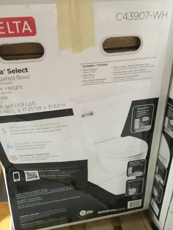 lot 10 image: Delta Riosa Select 2-Piece 1.28 GPF Single Flush Elongated Toilet in White not used