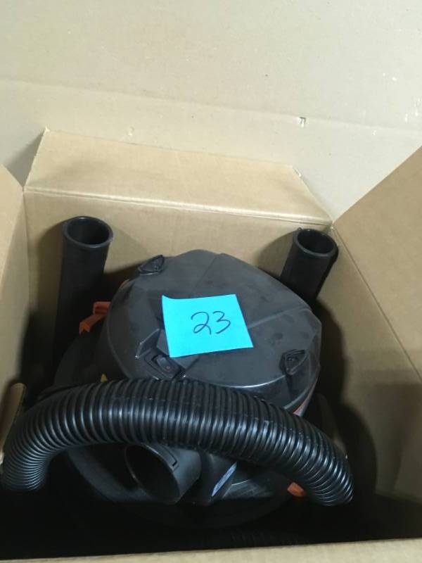 lot 23 image: RIDGID 6 Gal. 4.25-Peak HP Stainless Steel Wet Dry Vac in very good condition