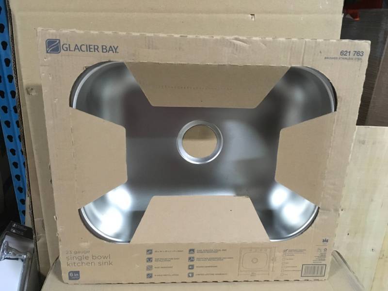 lot 26 image: Glacier Bay Drop-In Stainless Steel 25 in. 4-Hole Single Bowl Kitchen Sink in very good condition