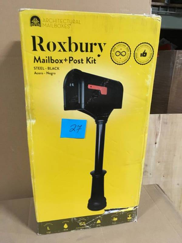 lot 27 image: Architectural Mailboxes Roxbury Post Mount Mailbox  Decorative Post in very good condition