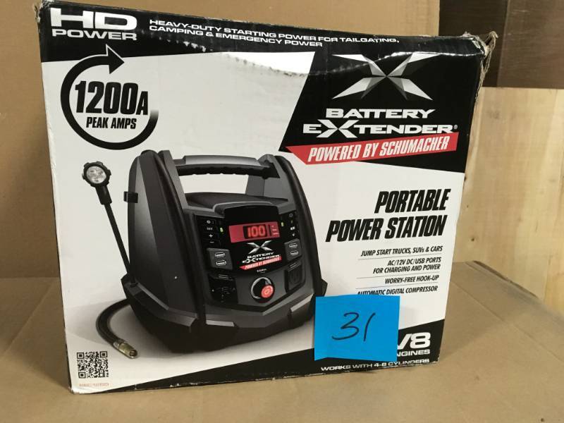lot 31 image: Schumacher Battery Extender 12-Volt, 1,200 Amp Battery Jump Starter in very good condition