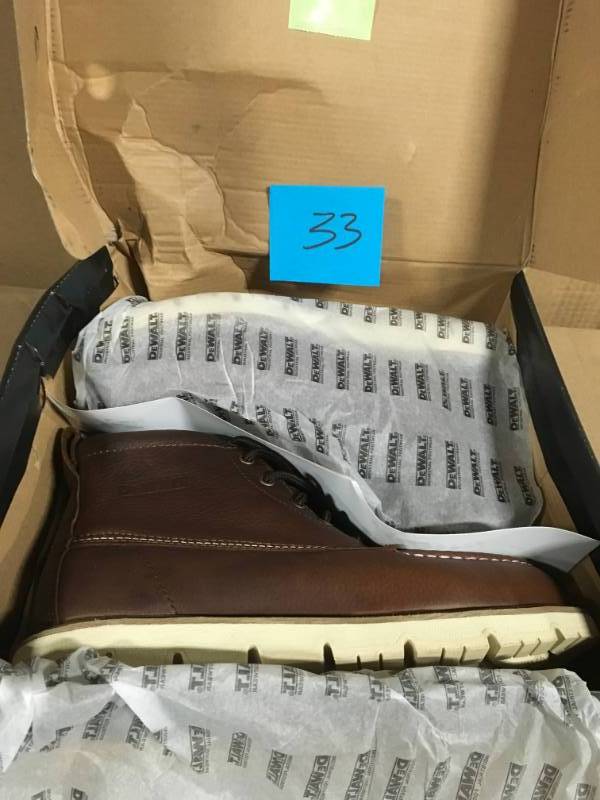 lot 33 image: DEWALT Canton Mens Size 9.5(W) Brown Leather Steel Toe 6 in. Moc-Toe Work Boot not used