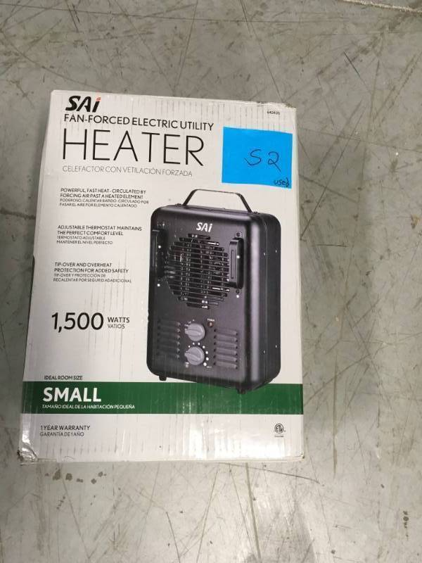 lot 52 image: 1,500-Walt Utility Milkhouse Fan-Forced Portable Heater with Thermostat in very good condition