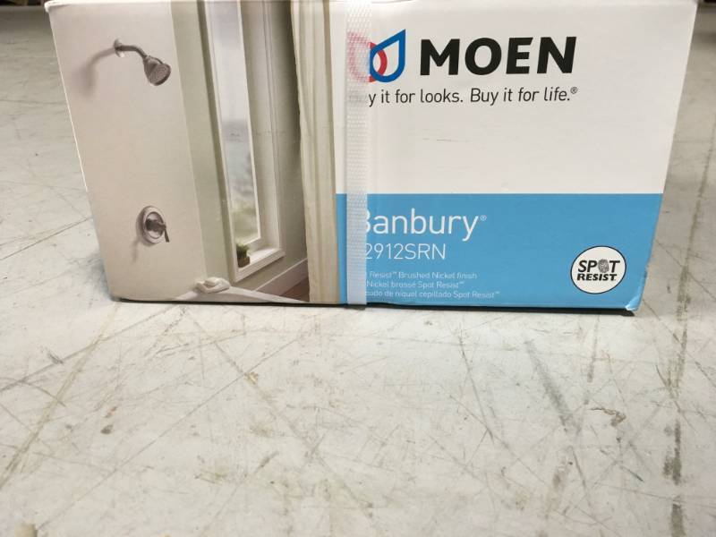 lot 53 image: Banbury Single-Handle 1-Spray 1.75 GPM Shower Faucet with Valve in Spot Resist Brushed Nickel in good condition