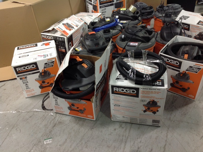 lot 107 image: WHOLESALE MIXED LOT OF RETURNS Ridgid vacuums all various conditions