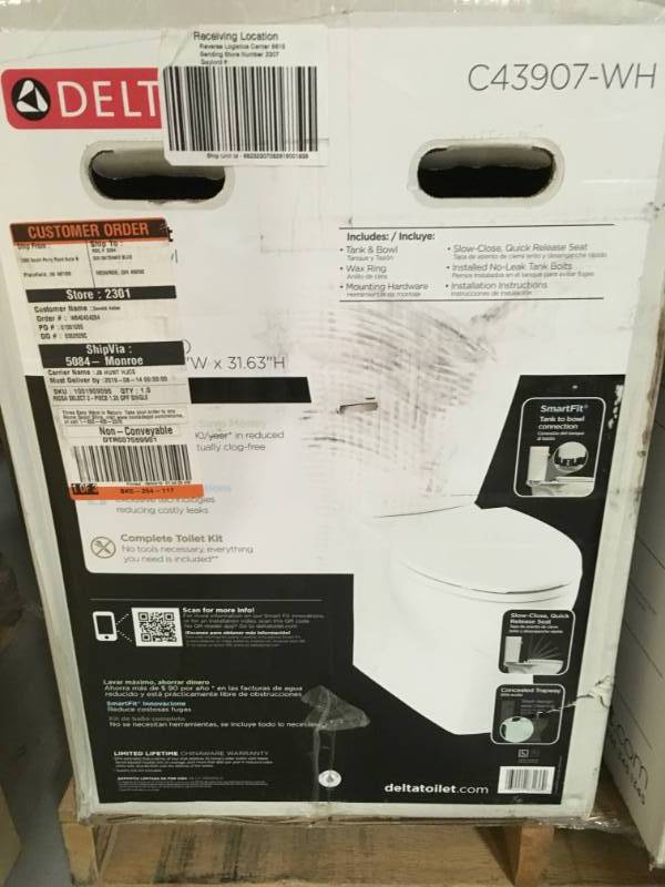 Delta Turner 2-piece 1.28 GPF Single Flush Elongated Toilet in White in very good condition
