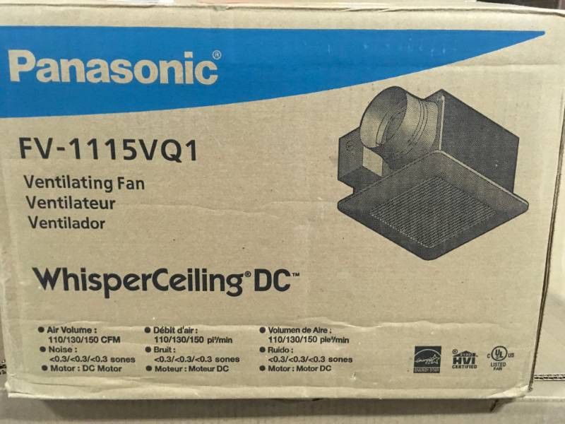 Panasonic WhisperCeiling DC Fan with Pick-A-Flow Speed Selector 110130 or 150 CFM and Flex-Z-Fast Installation Bracket in very good condition