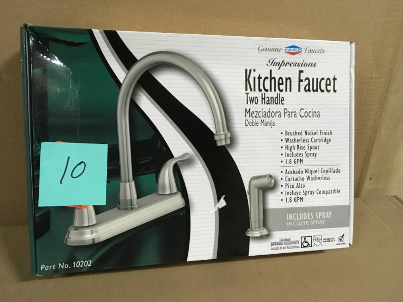 EZ-FLO Impressions Collection 2-Handle Standard Kitchen Faucet with Side Sprayer in Brushed Nickel in very good condition