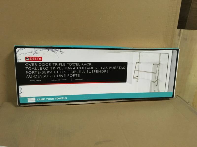 Over-the-Door 3-Bar Towel Rack in Brushed Nickel in very good condition
