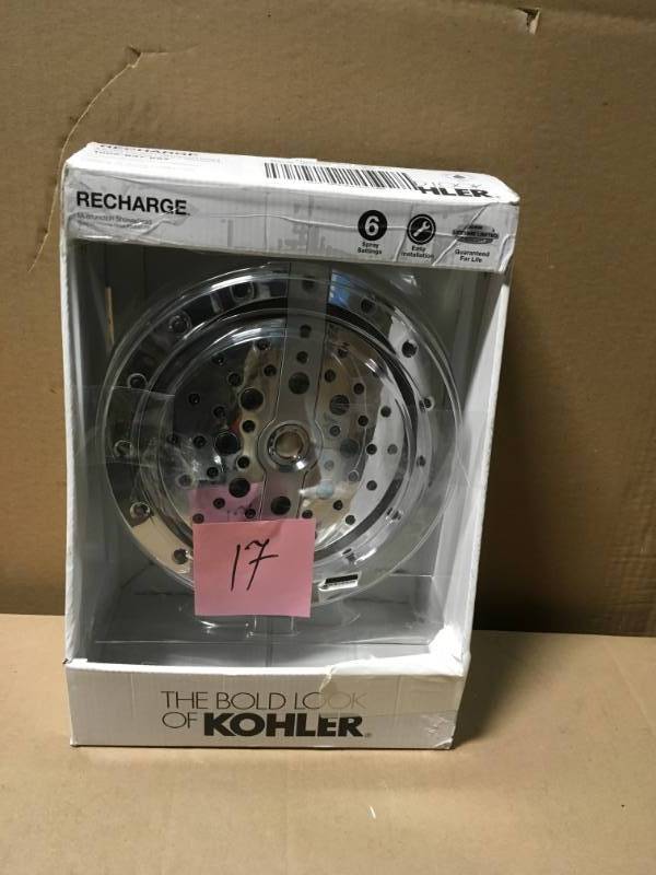 lot 17 image: Kohler R29597-CP Recharge 1.8 GPM 9.125 in. 6-spray Multifunction Showerhead in Polished in good condition