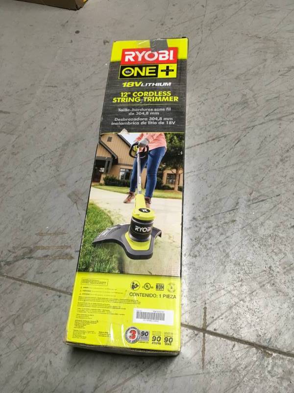lot 23 image: ONE 18-Volt Lithium-Ion Electric Cordless String Trimmer 2.0 Ah Battery and Charger Included in good condition