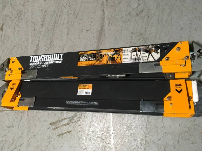 lot 25 image: TOUGHBUILT Adjustable Height (25-32 in.) and Width (39.9-45.9 in.) Steel Sawhorse and Jobsite Table  1300 lb. Capacity in good condition