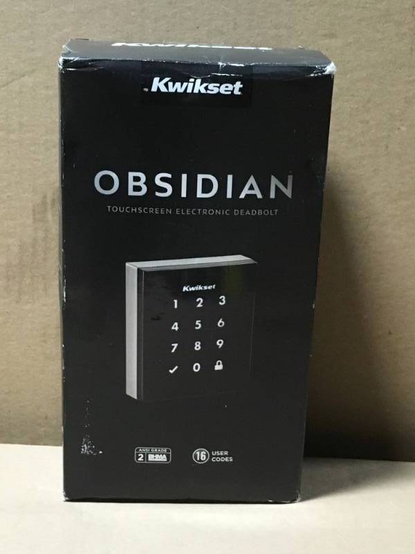 lot 34 image: Kwikset Obsidian Satin Nickel Keyless Electronic Touchscreen Deadbolt in good condition