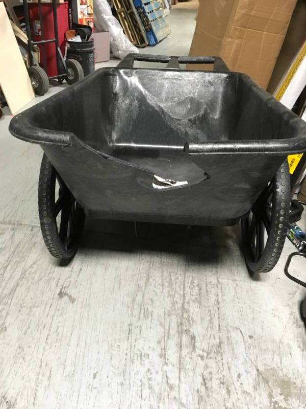 lot 41 image: Rubbermaid Commercial Big Wheel Yard Cart, 7.5 cu. feet, 300 lb. Capacity, Plastic, Black PLEASE SEE PHOTOS DAMAGE