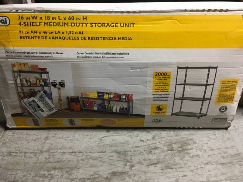 lot 43 image: Edsal 60 in. H x 36 in. W x 18 in. D 4-Shelf Steel Commercial Shelving Unit in Gray in good condition