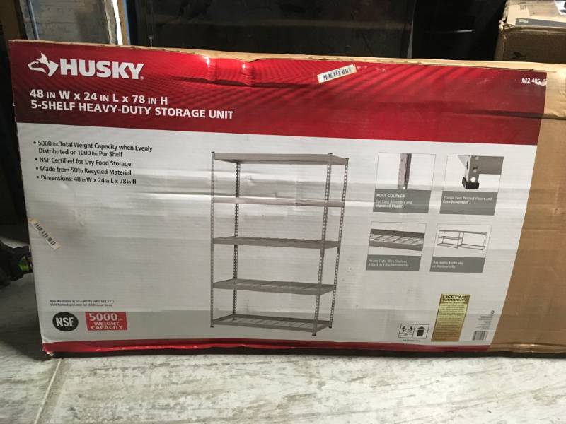 lot 45 image: 78 in. H x 48 in. W x 24 in. D 5 Shelf Steel Unit in good condition