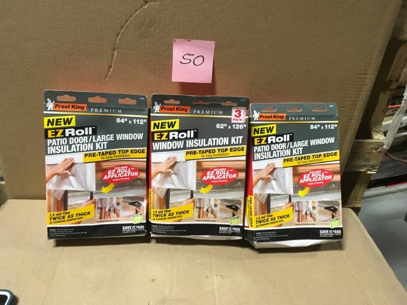 lot 50 image: Frost King EO 84 in. x 112 in. Premium Heavy-Duty EZ Roll-on Shrink Patio DoorLarge Window Insulation Kit in good condition