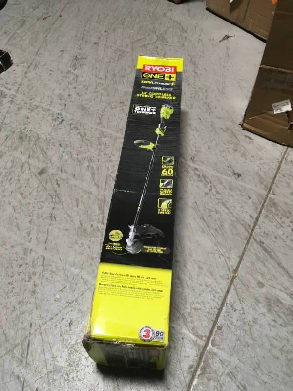 lot 54 image: ONE 18-Volt Lithium-Ion Brushless Cordless String Trimmer - 4.0 Ah Battery and Charger Included in good condition