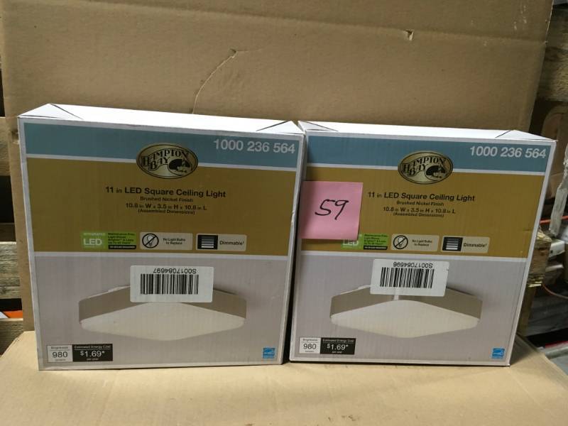 lot 59 image: Hampton Bay Modern Industrial 11 in. Square Wide Brushed Nickel Border LED Flush Mount Ceiling Light 1550 Lumens 4000K Dimmable in good condition