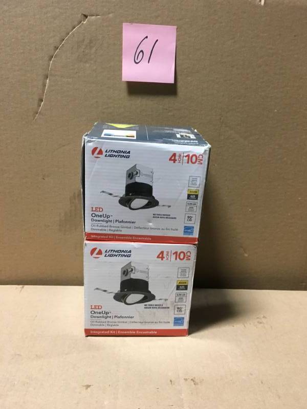 lot 61 image: Lithonia Lighting OneUp 4 in. Oil Rubbed Bronze Integrated LED Recessed Kit not used