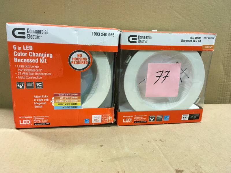 lot 77 image: Commercial Electric Easy-Up 6 in. Deep Baffle Color Selectable Canless LED Recessed Kit not used