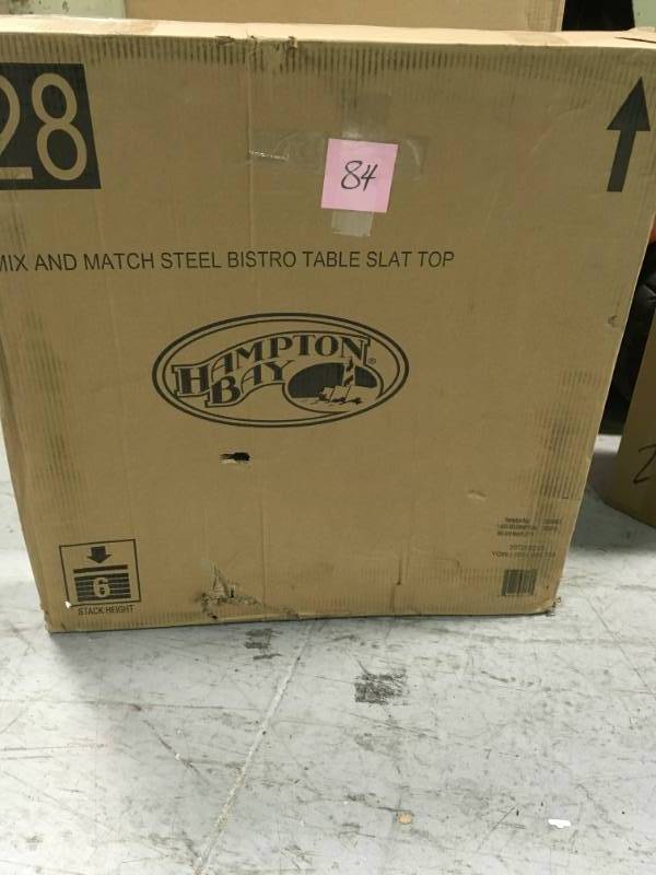 lot 84 image: Hampton Bay Mix and Match Metal Outdoor Bistro Table not used