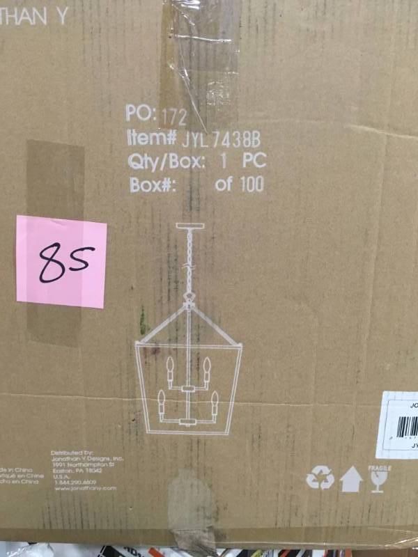 lot 85 image: JONATHAN Y Pagoda 12 in. 4-Bulb Antique Gold Lantern Metal LED Pendant in good condition