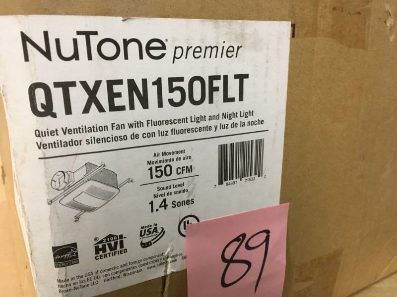 lot 89 image: NuTone QT Series Quiet 150 CFM Ceiling Bathroom Exhaust Fan with Light and Night Light, ENERGY STAR in good condition